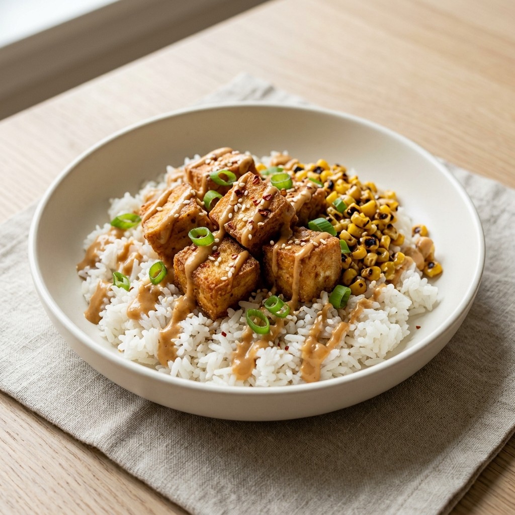 Generated food photo of Crispy Tofu Rice Bowl