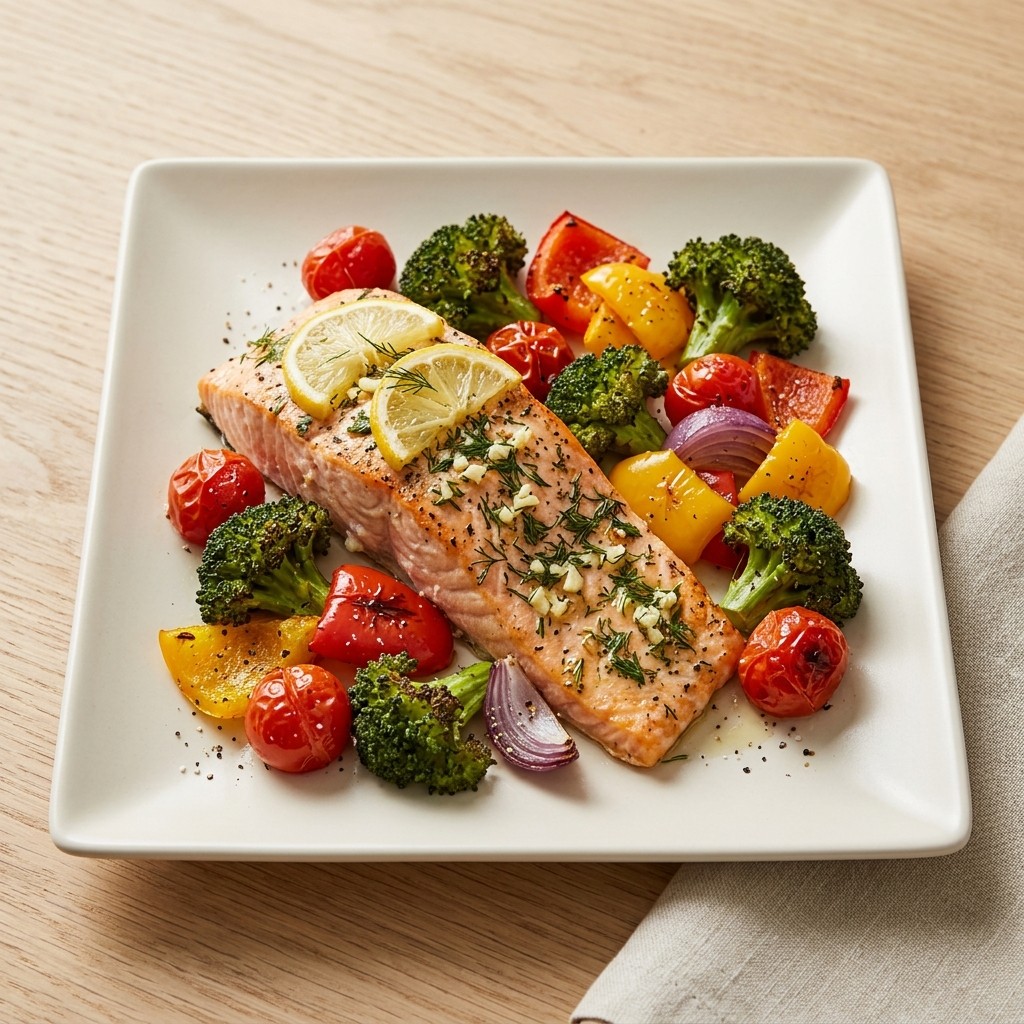 Generated food photo of Sheet-Pan Salmon with Roasted Vegetables