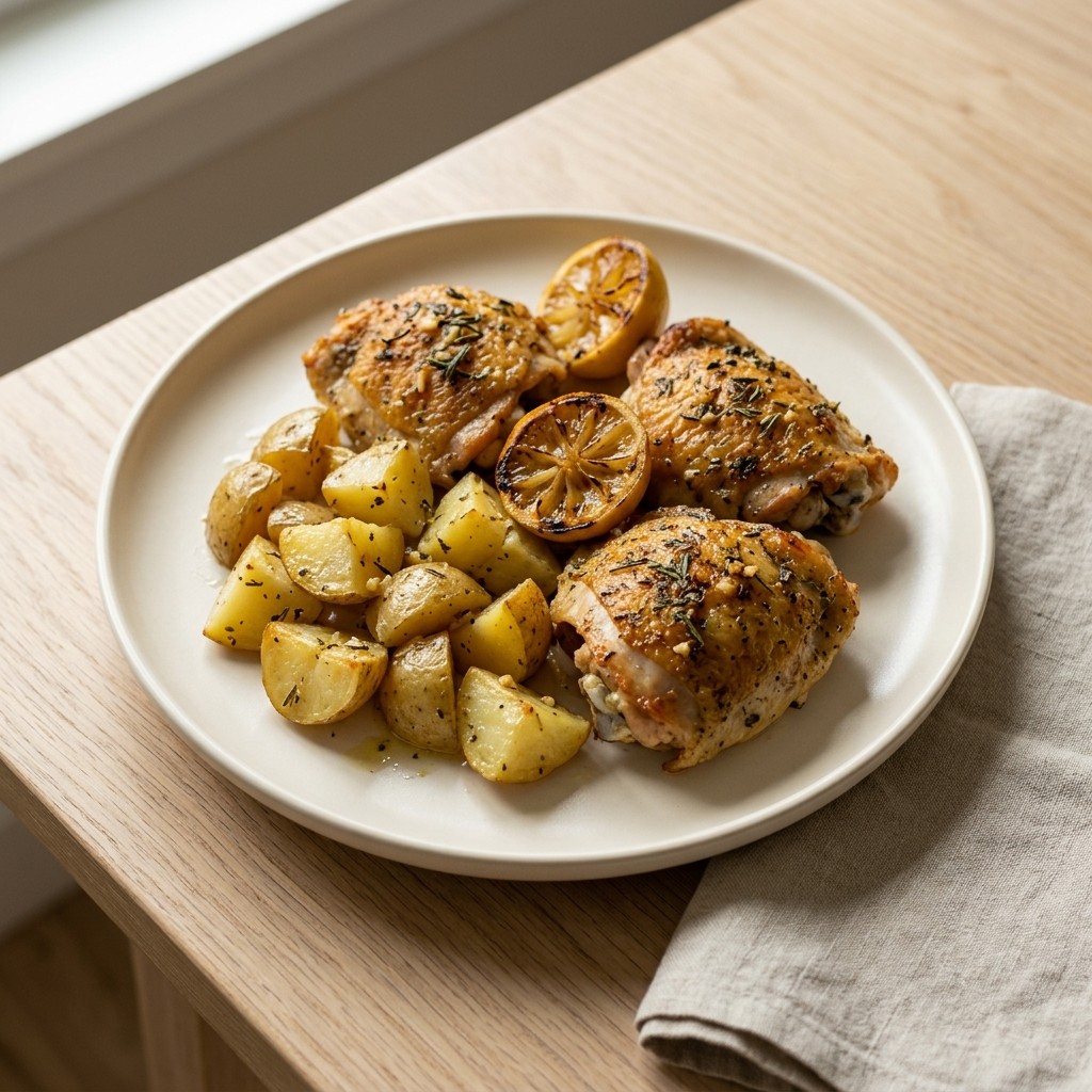 Generated food photo of Lemon-Herb Roast Chicken Thighs