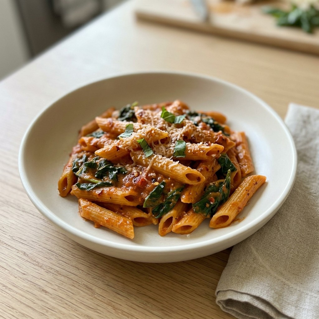Generated food photo of Creamy Tomato Spinach Pasta