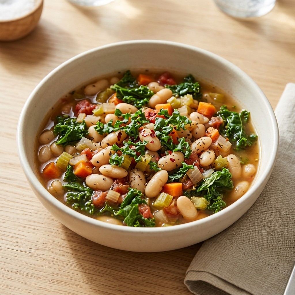 Generated food photo of Hearty Vegetarian White Bean Kale Stew