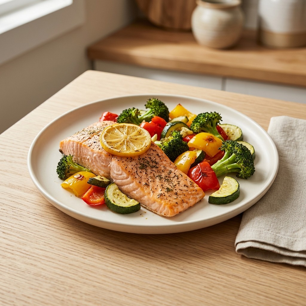 Generated food photo of Sheet-Pan Salmon with Roasted Vegetables