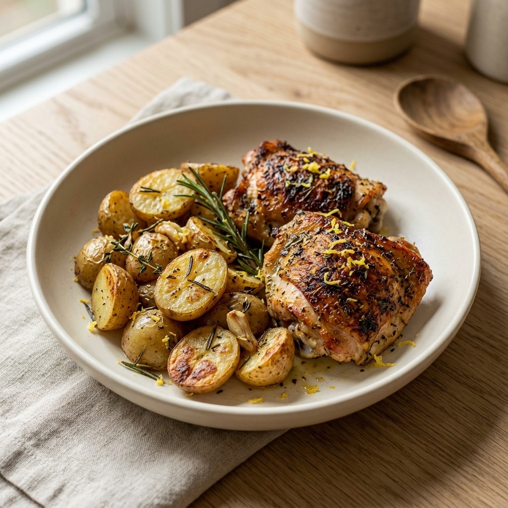 Generated food photo of Lemon-Herb Roast Chicken Thighs