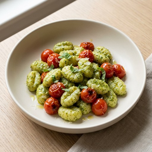 Generated food photo of Pesto Gnocchi with Blistered Tomatoes